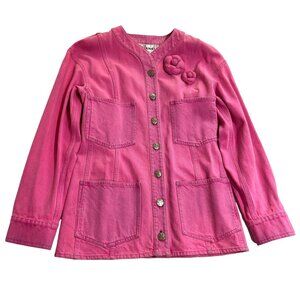 Chanel Hot Pink Denim Jacket With Removable Camelia Rosettes